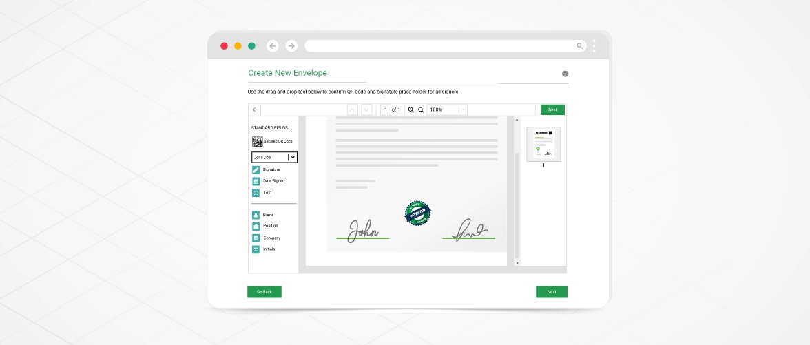 Digital document signing interface